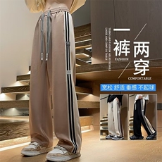 港风春款男卫裤贴标三条杠条纹抽绳束脚长裤大码M-5XLH108P65，男装休闲裤，星座1013-1