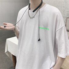 五分袖ins反光字母印花短袖T恤大码宽松男潮517A-1-T909-P35控48，男装T恤，星座517A-1