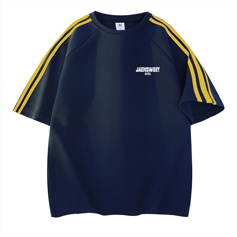 抖音得物高品质二开240克宽松纯棉美式潮牌三条杠织带短袖T恤，男装T恤，电商A486