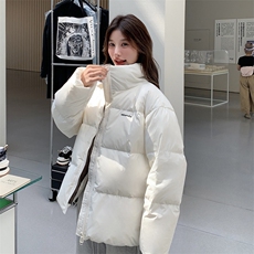 韩版简约加厚立领羽绒服女2025年冬季新款显瘦保暖短款白鸭绒外套，女装羽绒服，2C309