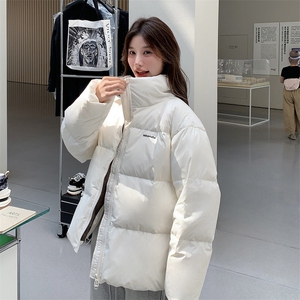 韩版简约加厚立领羽绒服女2025年冬季新款显瘦保暖短款白鸭绒外套图片