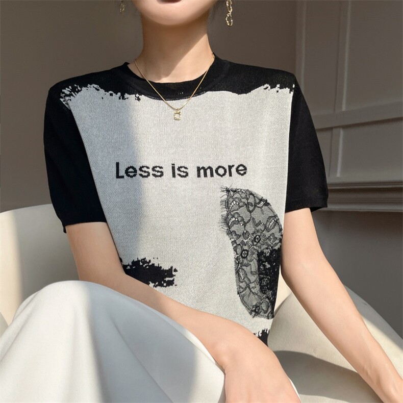 2025春秋提花蕾丝边帽衫针织打底衫百搭休闲毛衣T恤，女装T恤，雪真羊绒