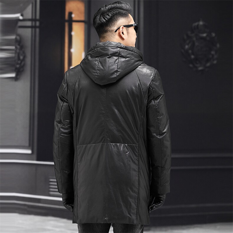 X6805秋冬新款男士中长款羽绒皮衣超薄羊皮轻薄羽绒服,男装皮衣,电商B360