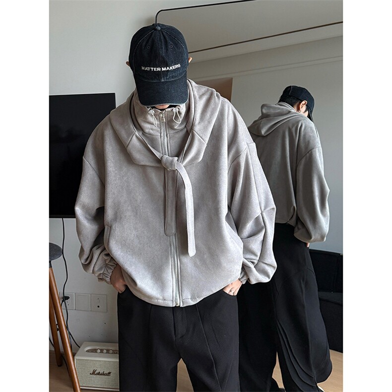 皮绒复古感外套慵懒街头风宽松廓形设计感上衣HY813P65控98,男装夹克,电商A102B