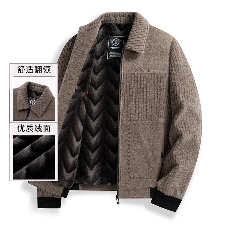 秋冬季男士雪尼尔加绒夹克棉服加绒加厚男装休闲外套图片