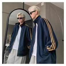 秋季380克全棉宽松条纹拉链套头卫衣立领POLO衫外套AH914-P42，男装Polo衫，四季星座610B