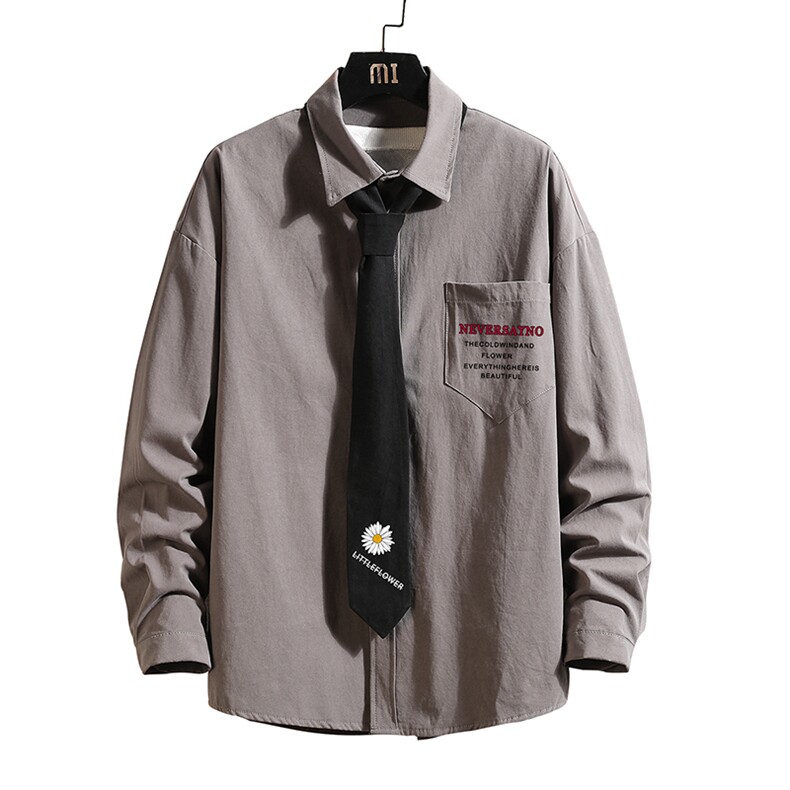 LC42110-P45加绒款P55痞帅领带长袖衬衫男士大码dk制服男jk砖墙,男装衬衫,电商A040A