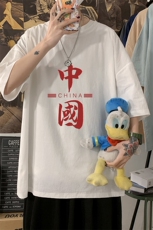 YT26198-P30亚短袖t恤男大码五分袖男宽松七分袖海报风，男装T恤，电商A040