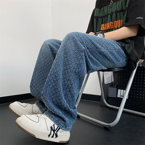 美式复古水洗阔腿牛仔裤新款ins百搭宽松直筒长裤子男N01396-P45图片