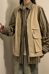1中性假两件衬衫马甲潮流情侣女大码M-5XL夹克男77860特P68控108图片