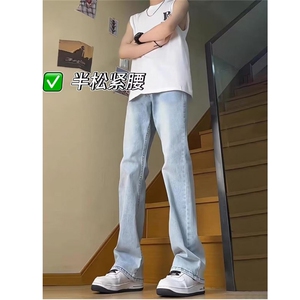 牛仔裤男春秋薄款男士修身休闲裤美式复古高街裤男款直筒裤子图片