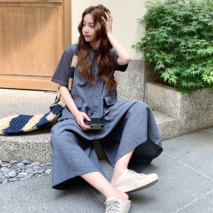 日系慵懒风无袖连体裤套装女2025夏新款小个子宽松休闲T恤两件套图片