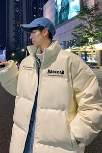 港风冬季新款棉衣男印花宽松PU皮立领面包服大码外套男MY626-P115图片
