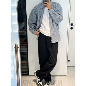 格子衬衫男女美式cleanfit高级感宽松百搭纯棉长袖衬衣潮CSW222图片