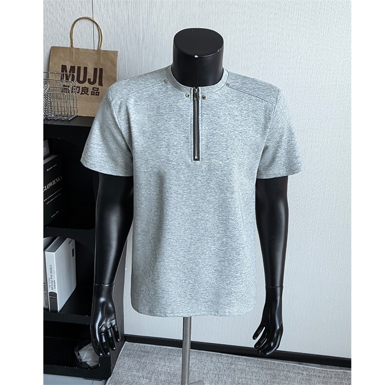 美式简约高街短袖T恤男拉链宽松半袖上衣正肩T恤25XT77281特批30，男装T恤，电商A042