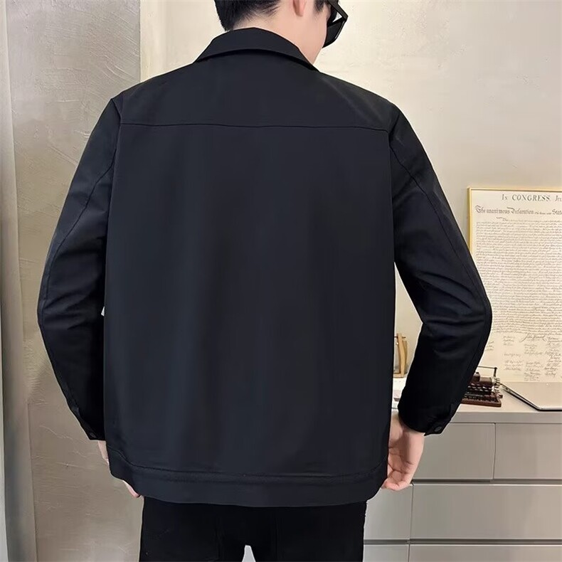 2025春秋季男士夹克韩版修身时尚翻领商务百搭装纯色休闲茄克上衣,男装夹克,星座506A