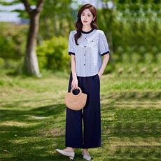 时尚休闲气质衬衫套装女2025夏新款宽松减龄显瘦亚麻阔腿裤两件套，女装套装/套裙，靓衣阁
