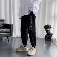 20港风大码反光字母潮流宽松卫裤抽绳束脚裤运动休闲裤K2021-P45，男装休闲裤，电商A009A（原A058A）