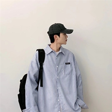 条纹衬衫男春秋内搭潮ins设计感小众休闲衬衣痞帅外套CY073-P33，男装衬衫，星座412