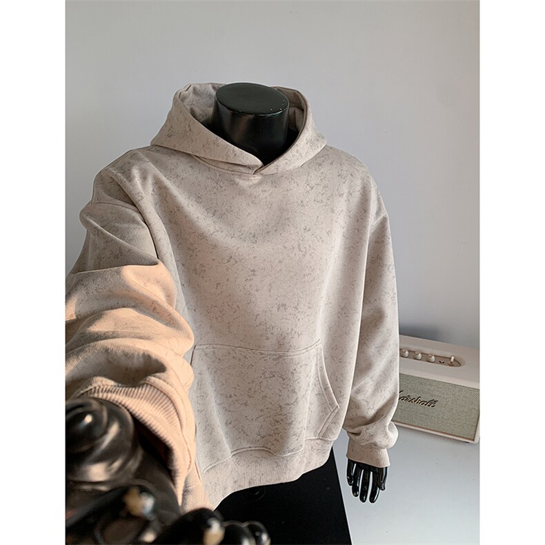 水洗扎染连帽加绒奥粒绒重磅无帽绳500克卫衣外套男RH5310JR-P60,女装短外套,星座610B-1