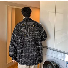 小香风格纹美式复古衬衫男潮宽松情侣休闲上衣JK35-P55，男装衬衫，星座208-5