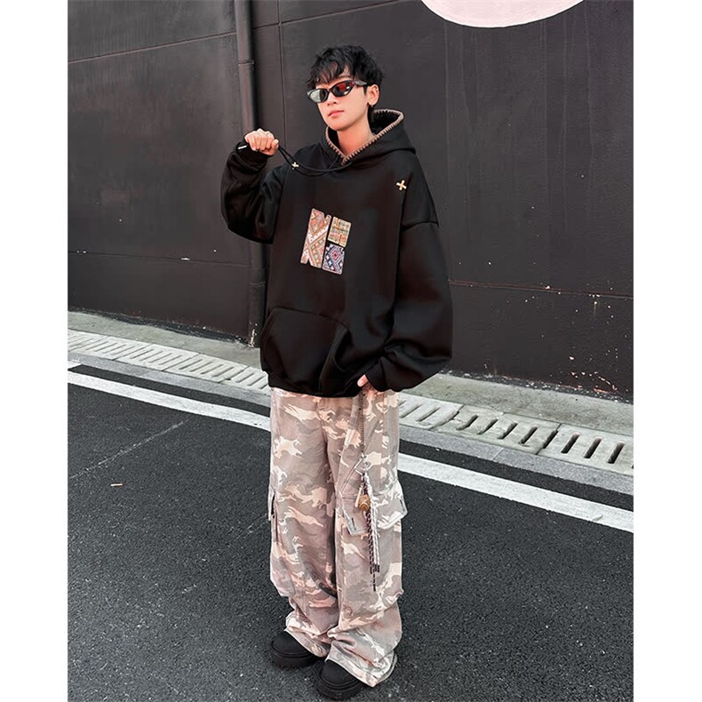 美式重磅连帽卫衣男士加绒百搭印花上衣青少年宽松外套EG123加绒图片