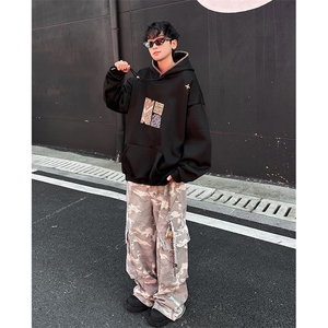 美式重磅连帽卫衣男士加绒百搭印花上衣青少年宽松外套EG123加绒图片