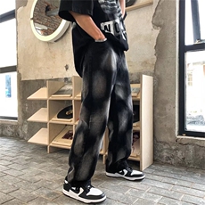 黑色牛仔裤男宽松直筒系绳vibe炸街裤子潮NK26P40，男装牛仔裤，星座1116-2