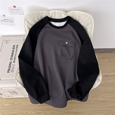 春秋日系复古撞色长袖T恤男休闲宽松情侣圆领百搭打底衫Y016-P38，男装T恤，星座308B-2