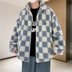 2023冬季韩版宽松开衫棉衣外套新款棋盘格羊羔绒棉服  W6154-P80图片