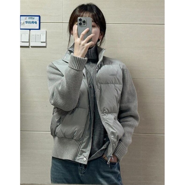 温柔风灰色针织拼接立领棉服女学生新款宽松百搭外套M7888,男装棉衣,星座1116A（原606A-3）