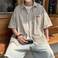 夏季新款日系复古设计感小众短袖条纹衬衫男EAC02P29，男装衬衫，星座1116-2