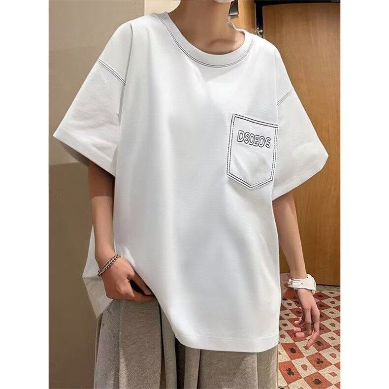 网络图现货假口袋T恤男短袖夏季宽松五分袖情侣衣服RHC139-P48,男装T恤,星座1005-4