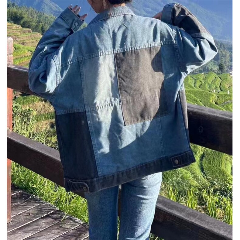 男女拼接设计感牛仔外套百搭潮牌翻领休闲夹克C423-P75,男装工装外套,星座911-2(原星座613-2）