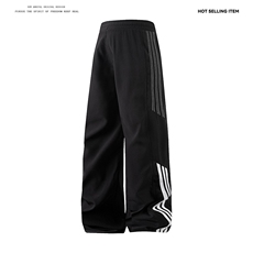 现货休闲百搭条纹拼接休闲裤情侣宽松男女潮运动裤子LG100-P36，女装休闲裤，星座1008