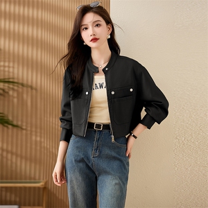 现货复古短款皮衣外套女2024春秋新款PU皮机车服秋季女式皮夹克图片