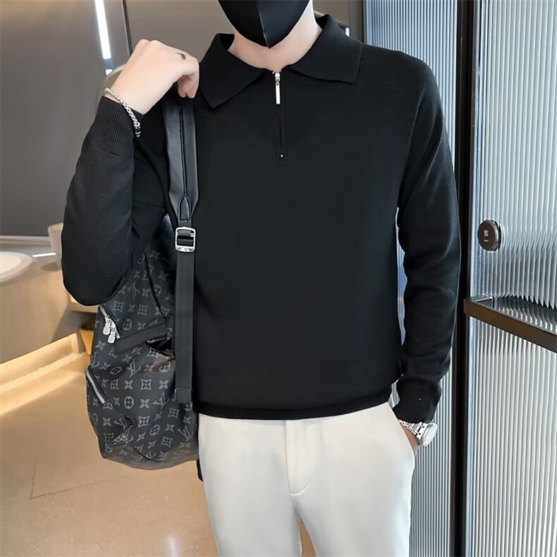 秋季半拉链针织衫套头毛衣男士痞帅高级感翻领长袖polo衫 S801图片