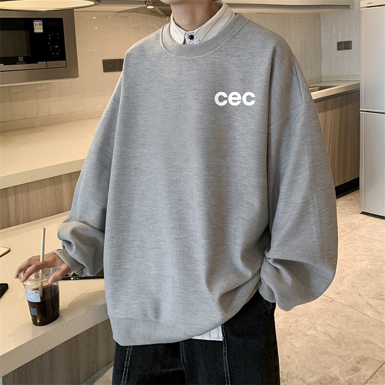 华夫格卫衣圆领卫衣男大码长袖t恤男外套HW76294-P30加绒款-P40,男装卫衣,电商A040