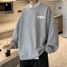 华夫格卫衣圆领卫衣男大码长袖t恤男外套HW76294-P30加绒款-P40，男装卫衣，电商A040