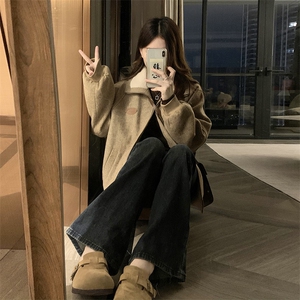 C868-P110毛毛翻领夹棉毛呢外套女冬2025新款宽松小个子夹克上衣图片