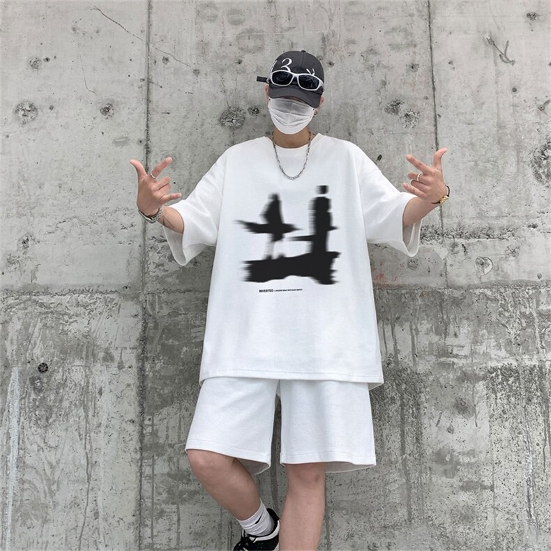 电商DSA028-TZDTHV852P45夏季华夫格套装男T恤短裤两件套港风，男装牛仔裤，电商A028