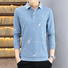 秋季韩版长袖商务polo衫男棉t恤卫衣男翻领衬衫领粉色9661P37，男装Polo衫，星座1207