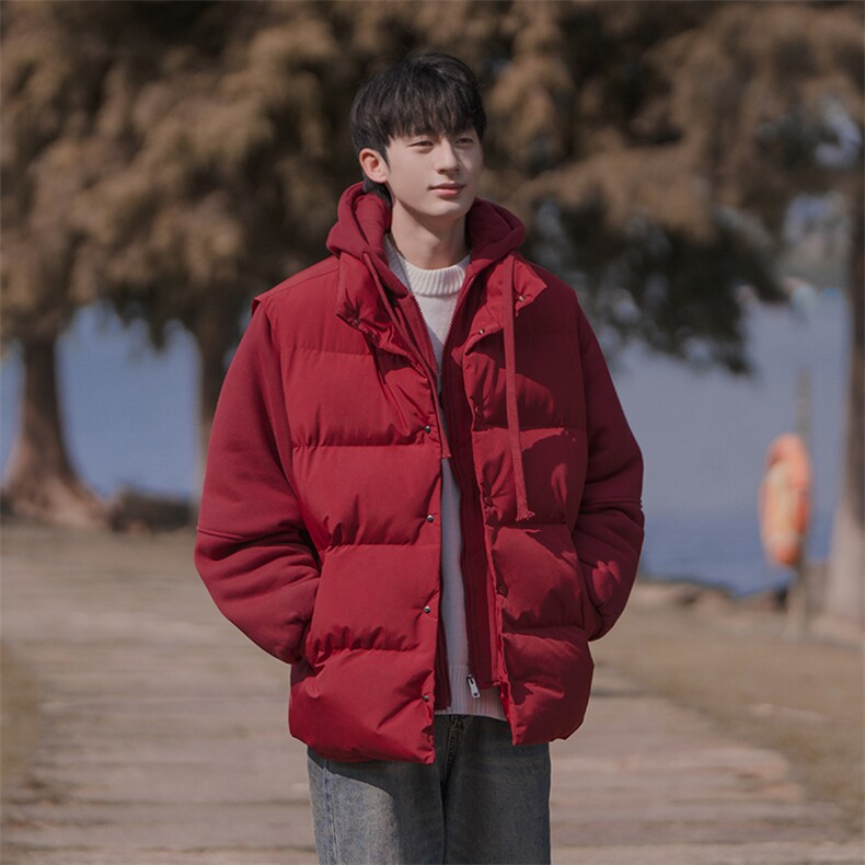 新款假两件棉服男加厚羽绒棉衣情侣款连帽拼色连帽外套M092-P75,男装棉衣,星座1403A