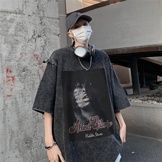 B239-1083-P38美式做旧个性人像宽松落肩袖青少年宽松短袖T恤男，男装T恤，星座514-2(原B239)