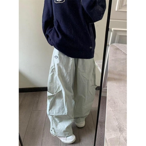 春款高密塔丝隆弯刀裤工装裤女美式高街直筒休闲裤 KB628图片