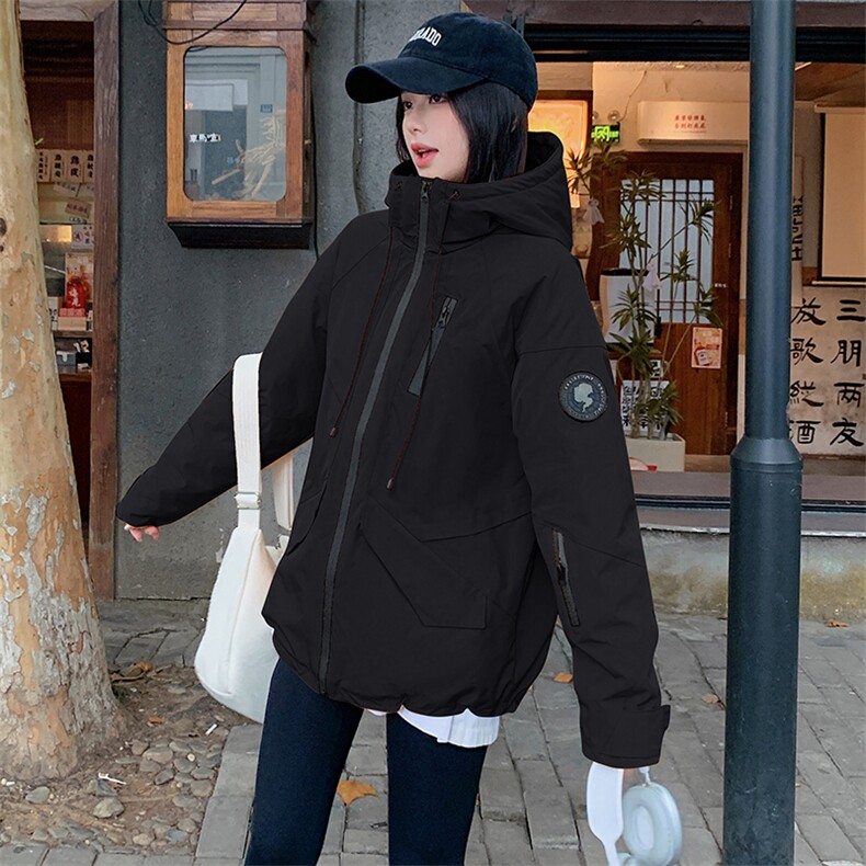 高级感黄色工装冲锋衣羽绒服女冬2024新款90白鸭绒内胆连帽厚外套,女装羽绒服,2C129