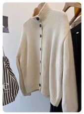 2025年秋季时尚百搭通勤简约休闲系扣开衫，女装针织衫/毛衣，锦瑟羊绒