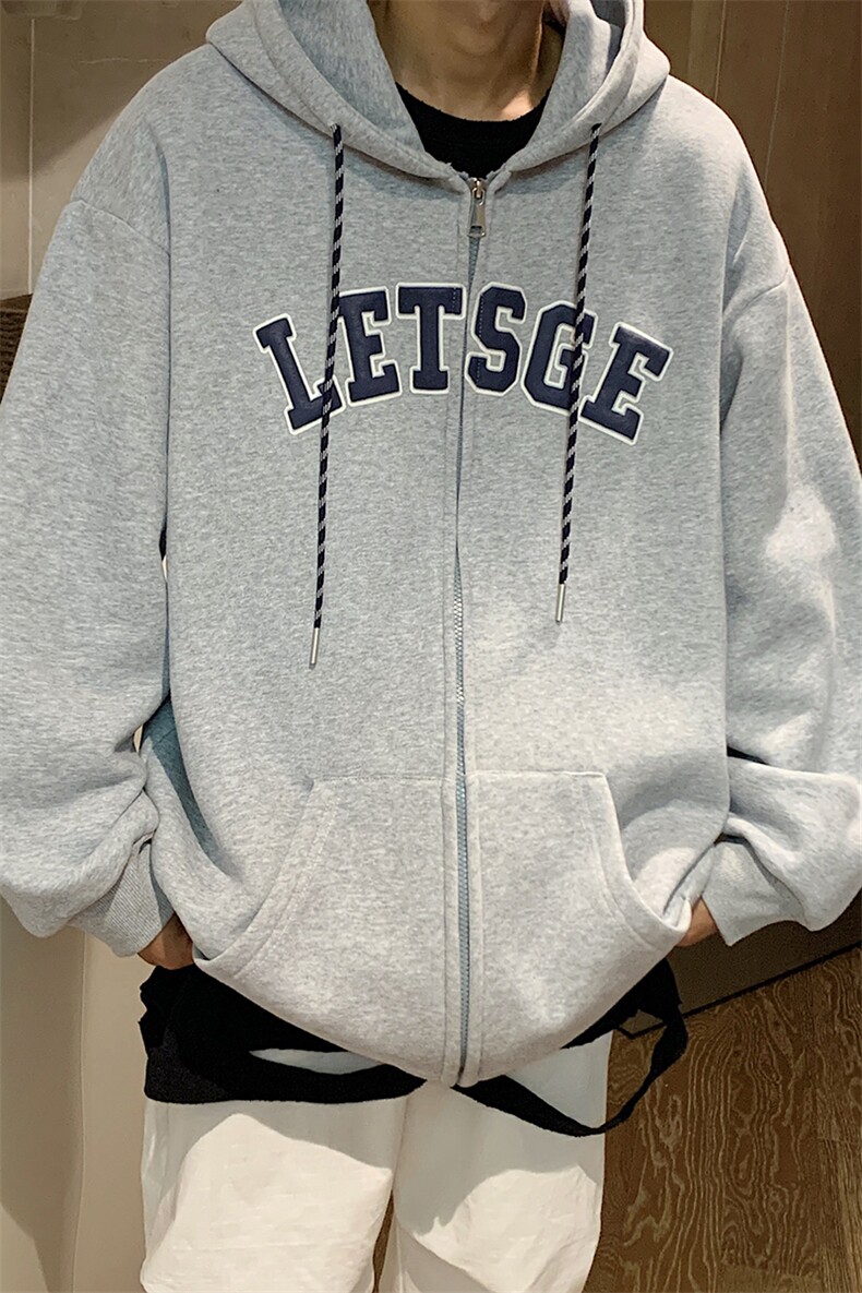 抖音品质秋冬装泡沫印花情侣加厚连帽开衫加绒卫衣G1026P78男,男装卫衣,电商A339
