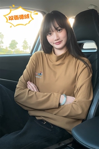 半高领腊肠狗刺绣宽松打底衫男德绒大码长袖T恤T5402-特P20控38图片