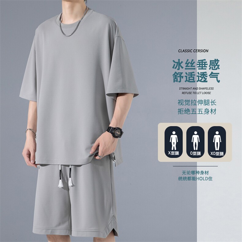 2024夏季新款无影墙大码冰丝短袖套装M-5XHQ24505-P65,男装休闲套装,电商A022